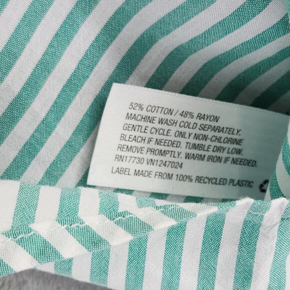 A New Day Top Womens M Green White Striped Balloon Long Sleeve Button-Down Femme - Picture 4 of 9